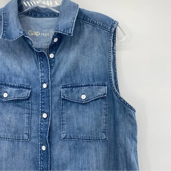 GAP Chambray lightweight sleeveless shirt dress size L - Picture 6 of 8